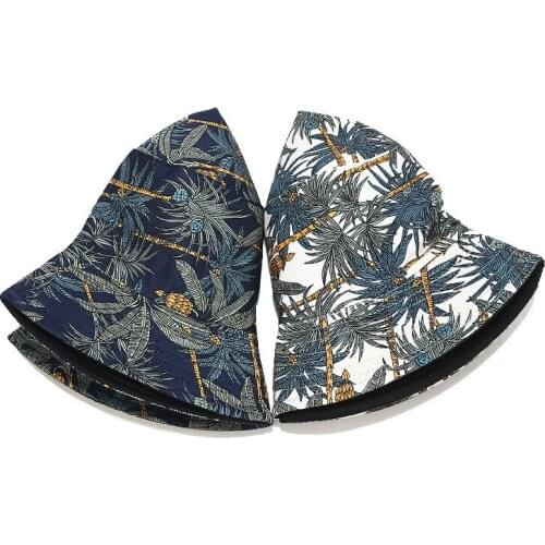 2020 Two Side Reversible Coconut Tree Bucket Hat Unisex Printing Hip Hop Hat For Women Men Panama Cap Summer Fisherman Hat