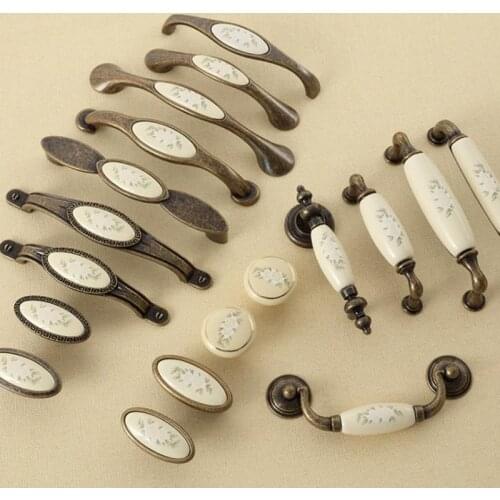 LCH Ancient Style Wardrobe Hardware Ancient Ceramic Knobs Garden European Porcelain Drawer Door Pull Ceramic Handle