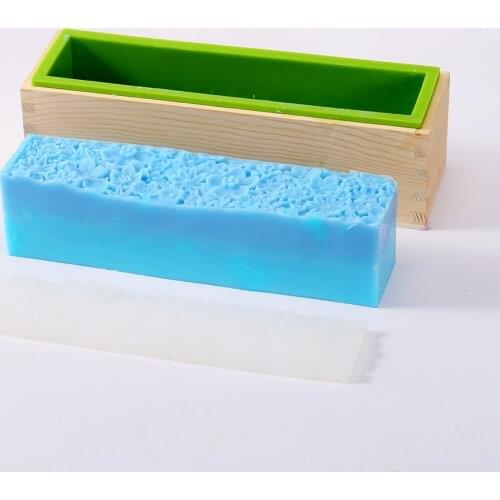 Silicone Soap Mold Rectangular Wooden Box With Flexible Liner Flower Mat For DIY Loaf Soap Making Mould