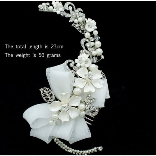 Handmade Bridal Wedding Flower Hair comb Headband Jewelry Accessories with Austrian Crystals BT1590M