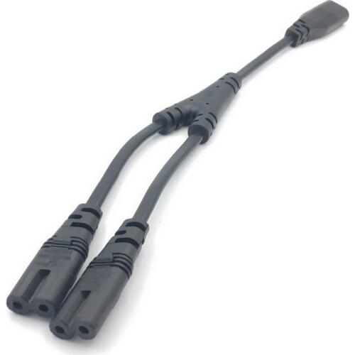 IEC320 C8 to 2X C7 Y Split AC Power Cord, IEC Figure 8 Male to 2 Female 1 in 2 Out AC Power Cable, Length=30CM Black