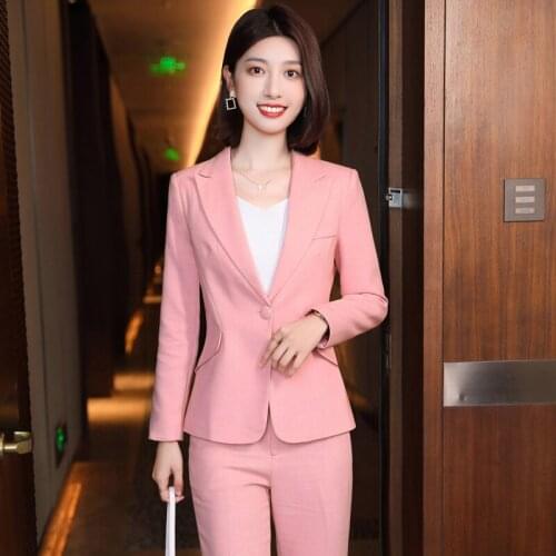 White autumn winter new womens suit pants suit office pants professional jacket and Pants Set2 piece set pant suits for women