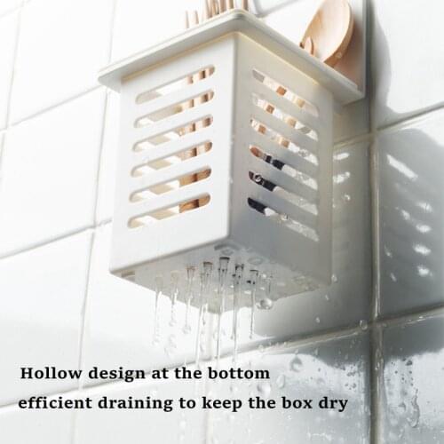 Kitchen Drain Chopsticks Free Perforation Wall-mounted Multifunction Partition Rack Cutlery Drainer Holder Fork Storage Box Rack