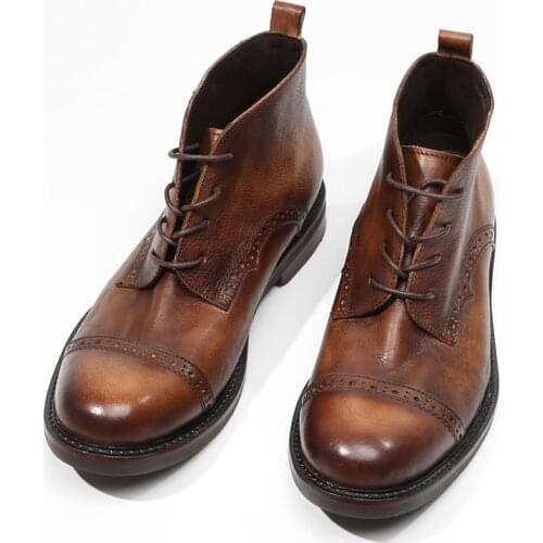 Fashion Retro Ankle Leather Men Boots High-Top Side Zipper Tooling Black Brown Boots Outdoor Desert Boots Fashion Men Shoes