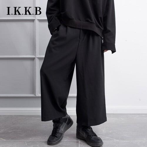 Ins abstinence 8-inch suit pants mens Hong Kong style pure black wide leg dad pants 9-inch straight tube drop casual pants