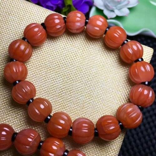 Natural Red Agate Bracelet Gemstone Stretch Round Beads AAA 14-12mm