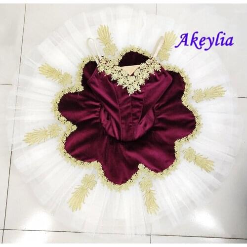 Newest adult ballet tutu costumes burgundy white gold pancake tutus ballet professional tutu dress classical tutu for kids 19064