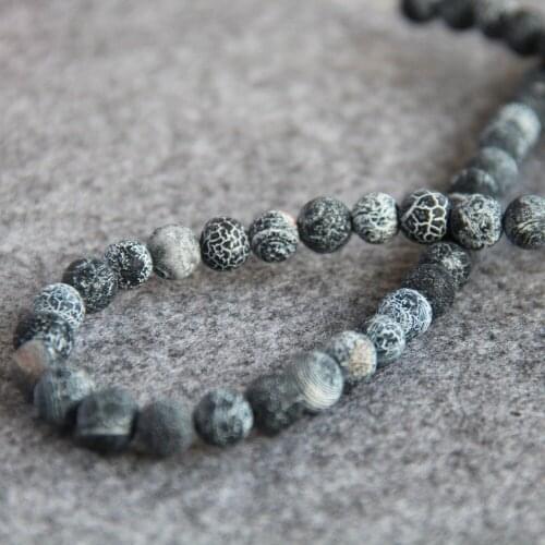 New For Necklace 8mm Stripe Black Natural Frosted Onyx Beads Round DIY Loose Carnelian Accessory Parts 15inch Jewelry Making