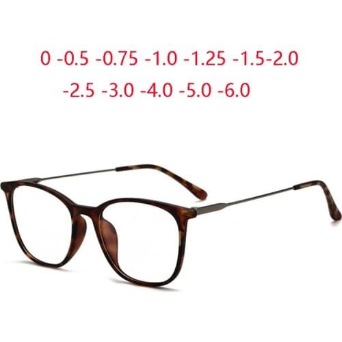 Metal TR90 Leopard Frame Blue Light Blocking Square Nearsighted Glasses Women Diopter Glasses Prescription 0 -0.5 -0.75 To -6.0