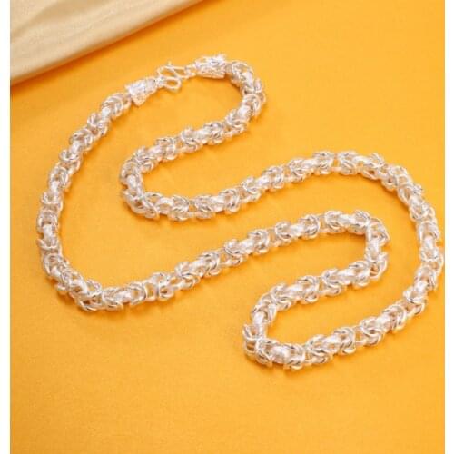 Pure 999 Fine Silver Necklace With 6.5mm Hollow Pattern Link Chain Dragon Head Button For Man