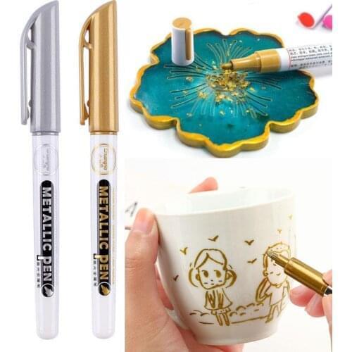 2pcs/Lot DIY Metallic Waterproof Permanent Paint Marker Pens Gold Silver Highlights For DIY Epoxy Resin Craft Drawing Pen