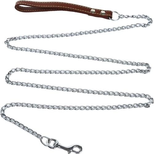 Durable Anti-Bite Metal Dog Chain Lead For Small Medium Large Dog Chain Leash Handle Leads PU Leather Iron Chain Pet Accessories