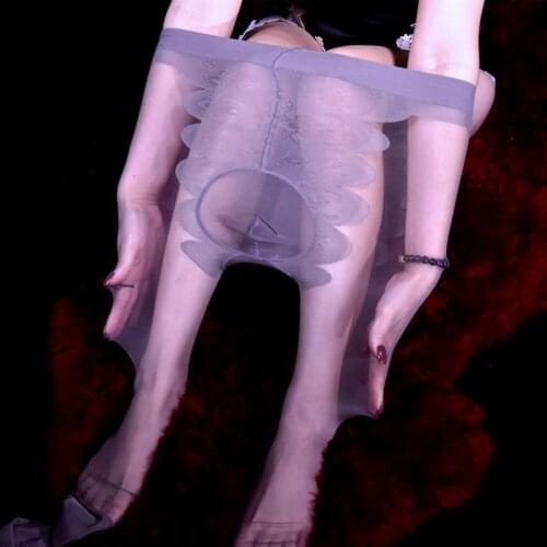 Transparent Men Oil Shiny Glossy Lace Pantyhose Nylon Stocking Tights High Waist Sheath Open JJ Sleeve Erotic Lingerie Jumpsuit