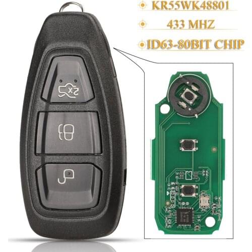 Kutery 5pcs 3Buttons Remote Key 433Mhz 4D63 80Bit KR55WK48801 For Ford Focus C-Max Mondeo Kuga Fiesta B-Max Intelligent Keyless
