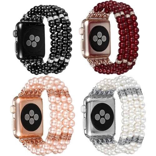 Jewelry Bracelet Strap For Apple Watch Band 42m 38mm 44mm 40mm iwatch Series 1/2/4/3 Band Stretch Faux Pearl Natural Stone