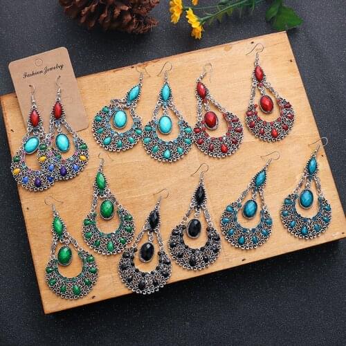 Retro Silver Color Metal Hollow Waterdrop Earrings For Women Thailand Boho Ethnic Rhinestone Statement Earrings Indian Jewelry