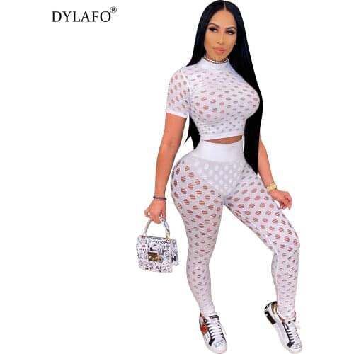 Sexy Mesh Sheer Two Piece Set Short Sleeve T Shirt Top Biker Pants for Women Summer Club Outfits Sexy Matching Sets 2021 New