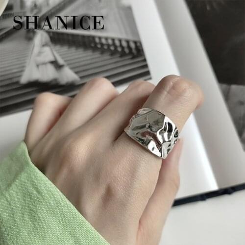 SHANICE 100% 925 Sterling Silver Open Rings INS Tin Foil Irregular Shaped Rings for Women Ring Wedding Party Punk Cool