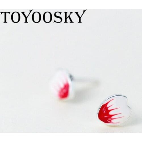 Hyperbole Heart Shape Stud Earrings Love Enamel Red White Ear Sterling Silver Jewelry 2020 New