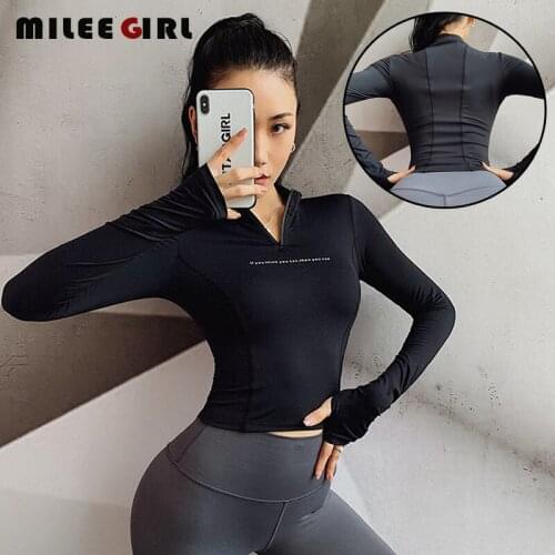 Womens Yoga Shirt,Running Crop Top Breathable Letter Jog Gym Fitness Yoga Top,Zipper Slim Jacket Yoga T-Shirt Long Sleeve Shirt