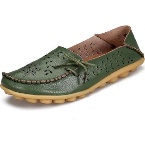 2021 Womens Casual Shoes Genuine Leather Woman Loafers Slip-On Female Flats Ladies Driving Shoe Cut-Outs Mother Footwear