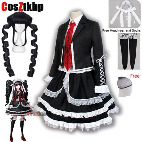 2021 New Yasuhiro Taeko Cosplay Costume Danganronpa Celestia Ludenberg Wigs Woman Lolita Uniform Skirt Halloween Party Dress wig