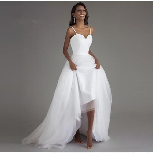 Spaghetti Strap Beach Wedding Dresses 2020 Vestido Noiva Praia White Tulle with Sashes Boho Bridal Gown A-line Bride dress