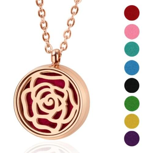1PC Stainless Steel Locket Necklace 12MM Rose Gold Diffuser Locket Pendant Aromatherapy Essential Oil Diffuser Necklace