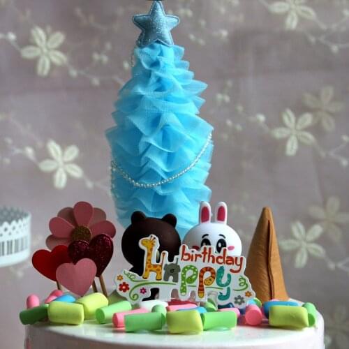 1PC Merry Christmas Birthday Cake Topper Xmas Tree Cupcake Toppers New Year Party Ornaments Birthday Cake Decor