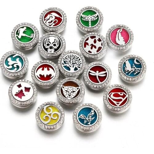 10pcs mixed Hollow pattern Aromatherapy Perfume Crystal Locket snap buttons Essential Oil Scent fit 18mm snap charms Random