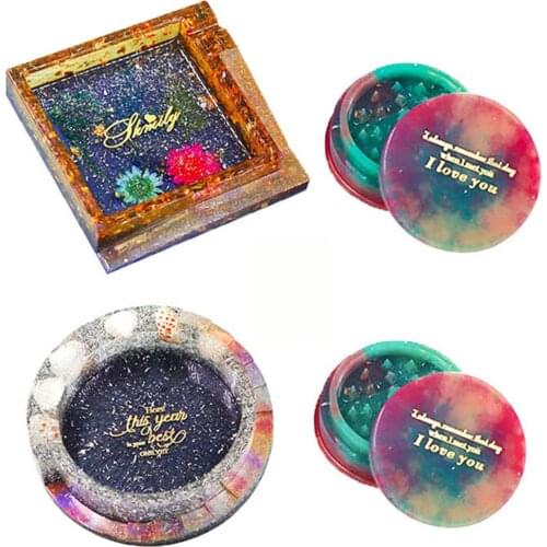 3pcs Resin Ashtray Mold Herb Grinder Mould Coaster Tray Crystal Epoxy Resin Mold DIY Crafts Making Tools