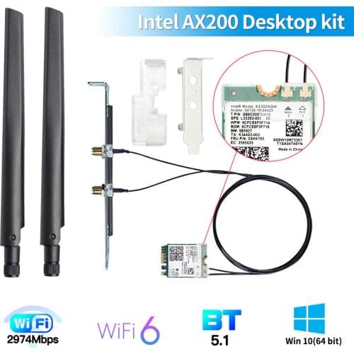 3000Mbps Wi-Fi 6 Intel AX200 Bluetooth 5.1 802.11ac/ax 2.4G/5Ghz Desktop Kit AX200NGW Wireless Network WiFi Card Adapter MU-MIMO