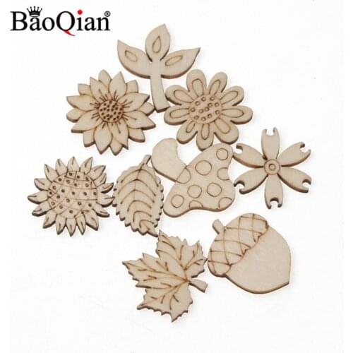50pcs 25-30mm Plant Shape Handmade Home Decoration Hanging Ornament Accessory Painting Scrapbooking Craft Wooden DIY