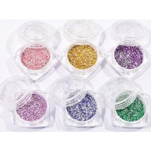 6Box/set Nail Art Glitter Chunky Flake Mix-Size Holographic Nail Art Ultra-thin Flakes Paillette Hexagon-Design Make Up Flake,1g