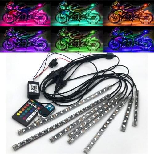 8PCS APP Motorcycle LED Light Kit With RGB Multi-color Waterproof LED Light Strip Neon Light Suitable For Harley Yamaha BMW
