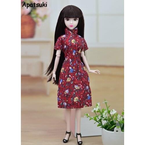 Doll Accessories Handmade Dress Clothes For Barbie Cheongsam Chinese Traditional Dress Vestido Flower Qipao Evening Dresses Kids