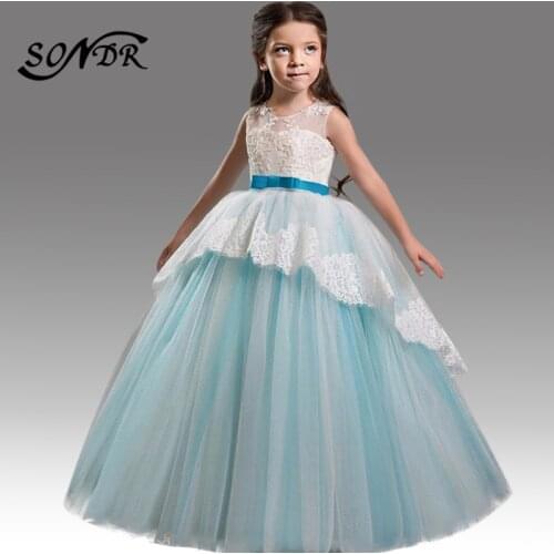 Little Kids Pageant Ball Gowns HT205 Lace Embroidery Flower Girls Dresses Tank O-Neck Communion Dress Pearls Princess Vestidos