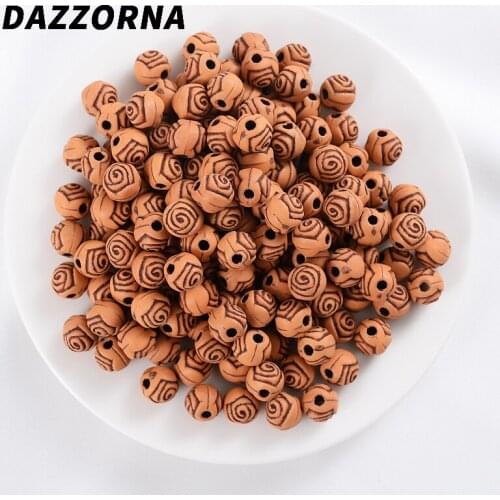 50Pcs/Lot Wood Color Rose Shape Acrylic Wooden Beads Charms Spacer Beads For Jewelry Making Handmade DIY Bracelet Accessories