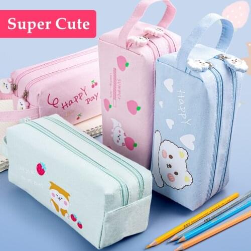 4 Colors Large Capacity Pencil Case Kawaii Pencilcase School Pen Case Supplies Pencil Bag School Box Pencils Pouch Stationery