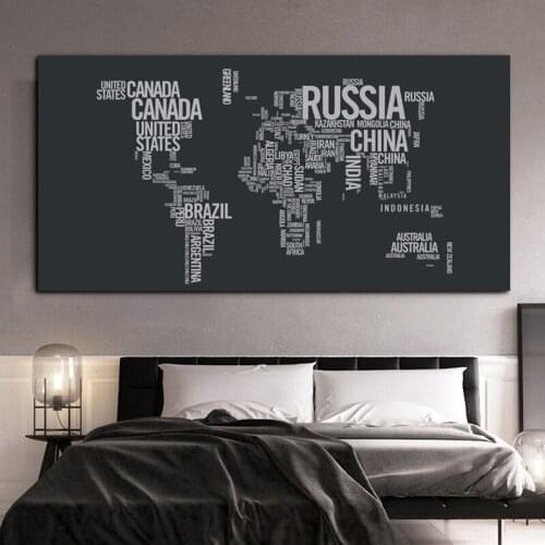 Black and White Map Canvas Painting Modern Home Decoration World Map Art Wall Pictures for Study Bedroom Cuadros No Frame