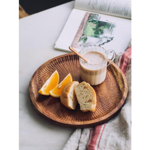 Black Walnut Wooden round Household Dim Sum Plate Plate Fruit Plate Wooden Tableware Tray Western Cuisine Plate