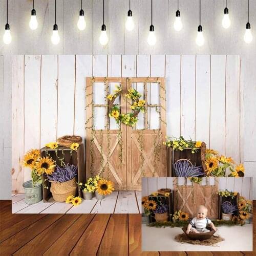Mehofond White Wood Wall Sunflowers Photography Background Wooden Door BirthdayParty Baby Shower Backdrop Photocall Photo Studio