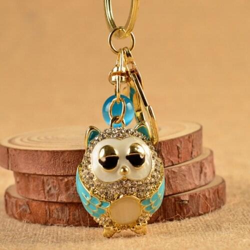 Hot Selling Diy Handmade Keychain Animal Owl Keyring Crystal Rhinestone Enamel Llaveros Chaveiro Elegant Bag Pendant Jewelry