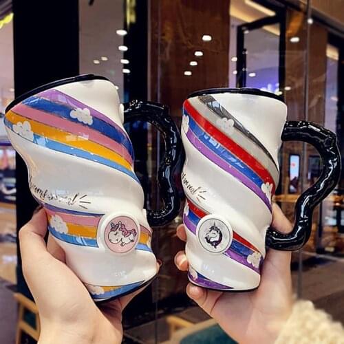 Creative Personality Thread Coffee Mug Office Large Capacity Cute Girl Student Ceramic Mug Household Couple Water Mug With Lid