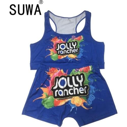 Two Piece Set Womens Sexy Printed Sleeveless O-neck Crop Tops Tunic And Biker Shorts Tracksuit Joggers Suit Summer Outfits