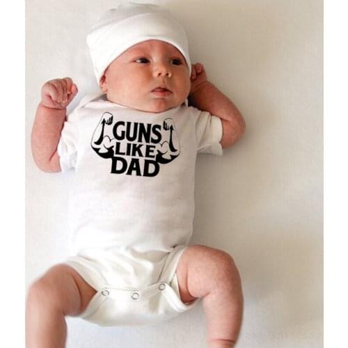 Summer Fashion Newborn Baby Boys Girls Short Sleeve Letter Print Guns Like Dad Cotton Romper Baby Clothes Jumpsuits