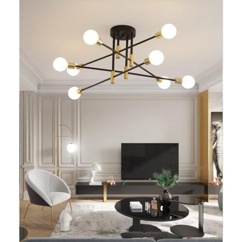 Modern Nordic E27 Black LED Chandelier Lighting Edison 4/6/8 Lights Chandeliers Indoor Light Fixtures bedroom lamp room light
