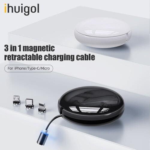 Ihuigol Magnetic Charge Cable For iPhone 11 Pro Max X Samsung Micro USB Type C Retractable Charger Cable Magnet Charge Wire Cord