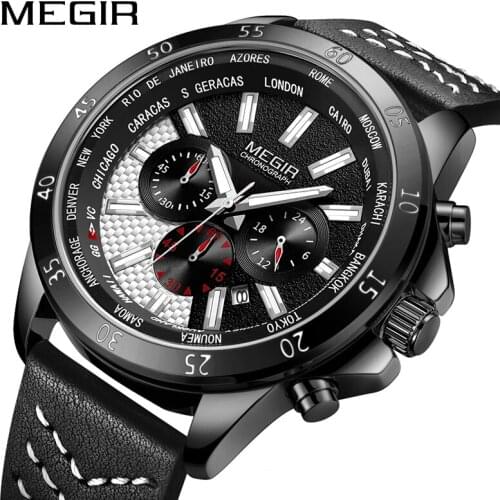 Relogio Masculino Mens Watches Top Brand Luxury Men Military Sport Wristwatch Leather Quartz Watch erkek saat Megir 2103