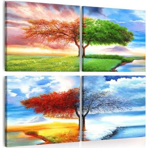 New arrival Diy diamond painting Four Seasons Trees Landscape rhinestone embroidery diamond mosaic 5d cross stitch 4 pcs FS269